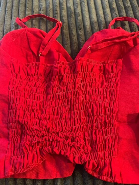 NWT Brazilian Red 2-Piece Set - Floral Gold Detail Crop & Pants - Picture 4 of 4